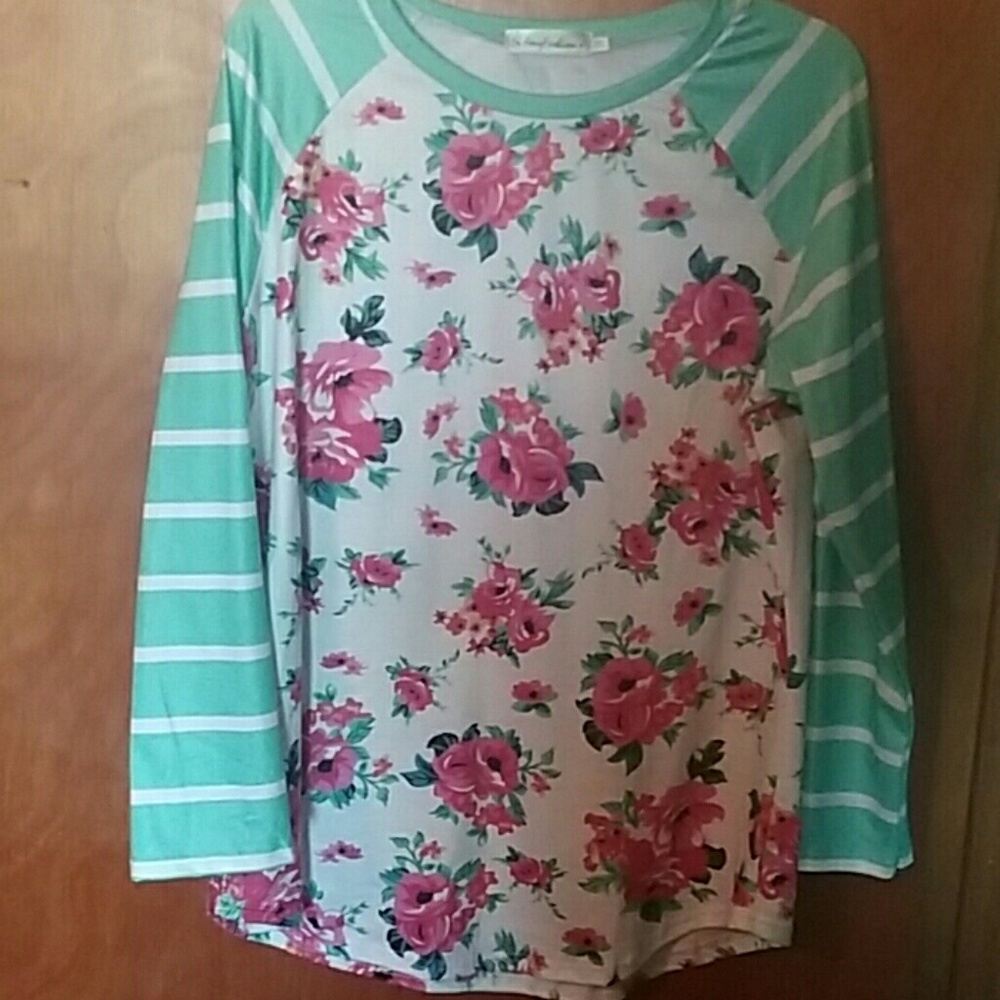Long sleeve floral and strip shirt